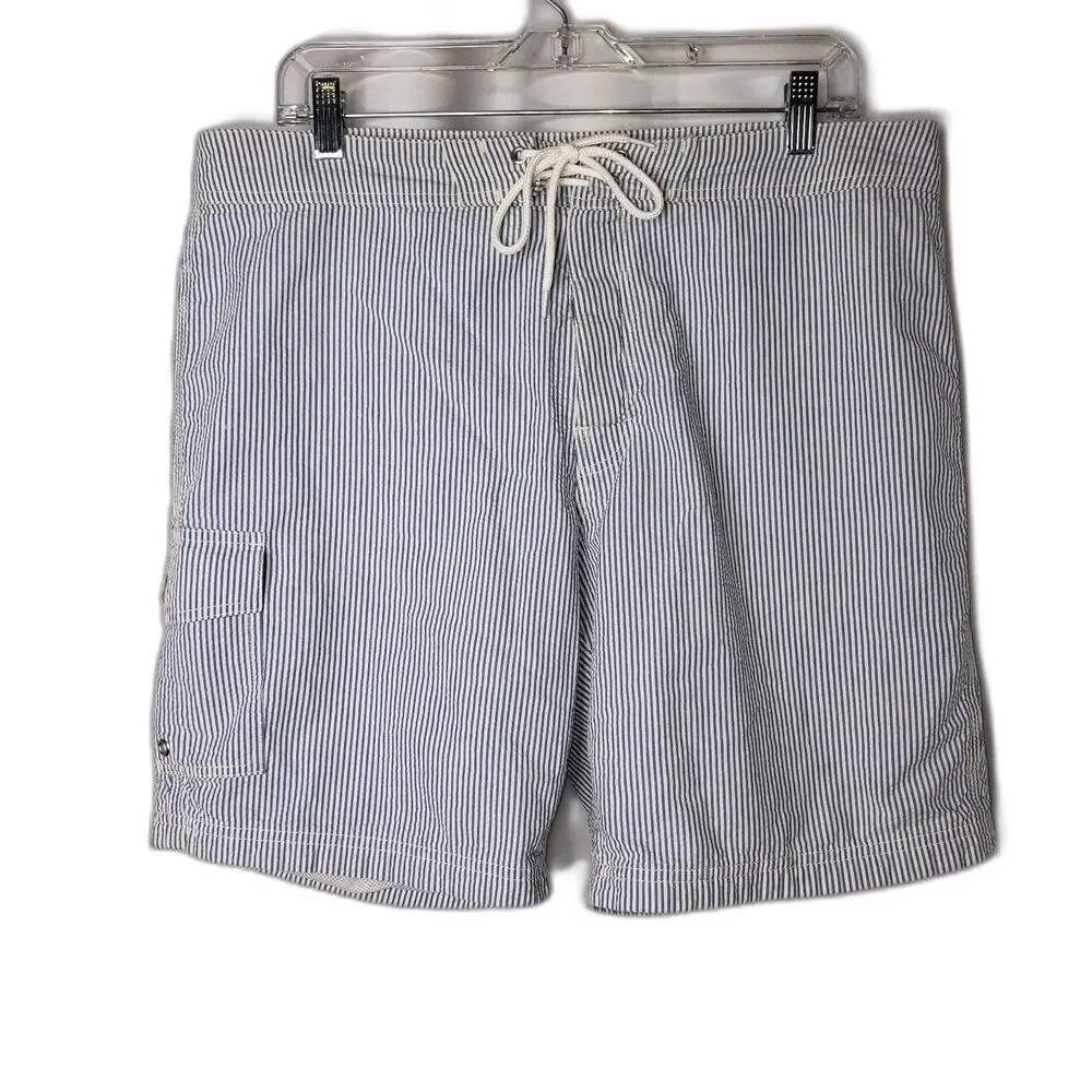 J CREW Blue and White Striped Seersucker Cotton Mens Shorts Size 35